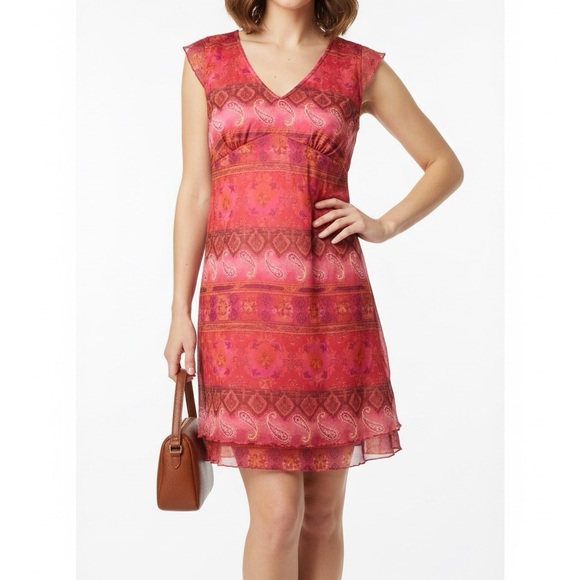 Vintage Dresses & Skirts - Vintage Y2K floral mesh mini dress cap sleeve pink orange 2000s